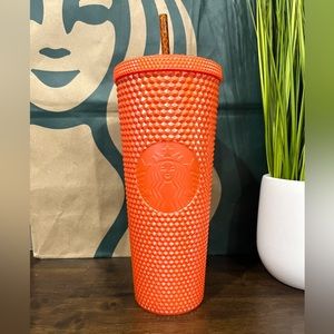 🍊Starbucks Orange Pearlized Bling Studded Cold Cup Tumbler Venti 24oz